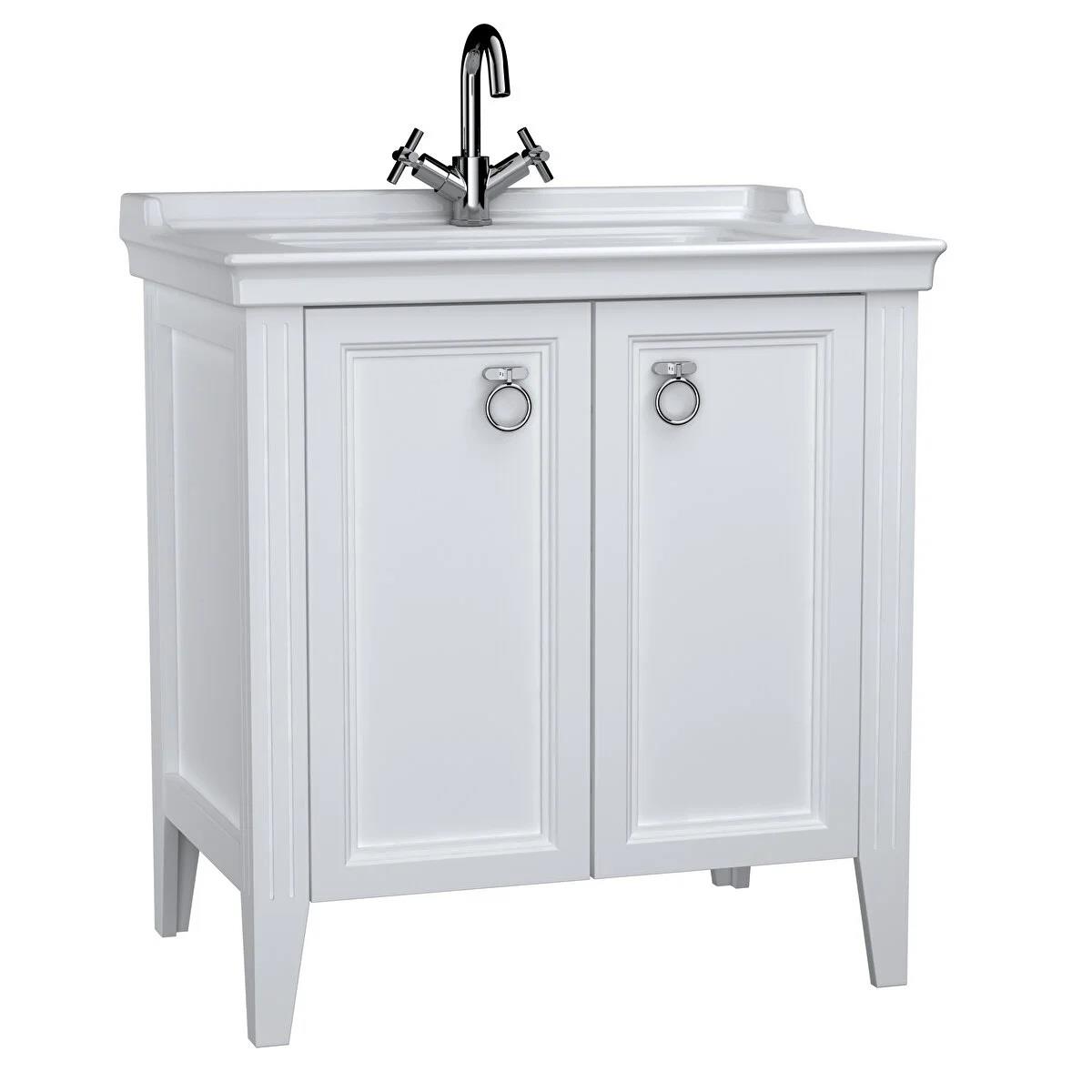 Vitra Valarte Kapaklı Etajerli Lavabo Dolabı, 80 Cm, Mat Beyaz (Lavabo Dahil-Krom Kulplu) 62153VitrA62153Lavabo Dolabı