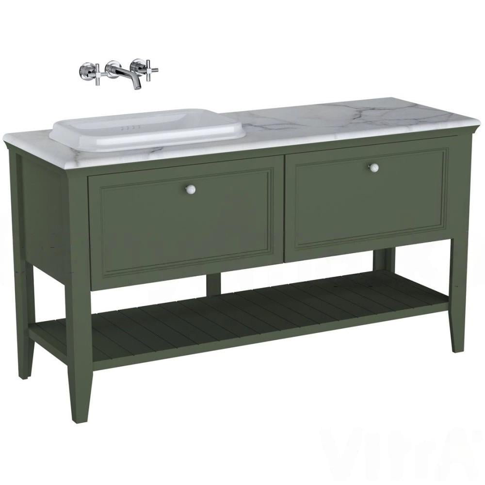 Vitra Valarte Neo Çift Çekmeceli Tezgah Üstü Lavabo Dolabı, 150 cm, Retro Yeşil (Mermer Tezgah ve Lavabo dahil-Sol) 65823 VitrA65823Lavabo Dolabı