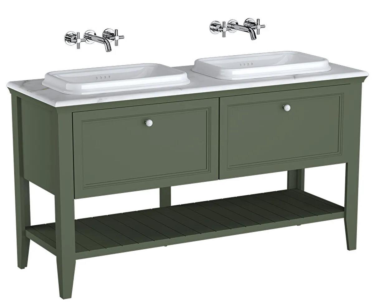 Vitra Valarte Neo Çift Çekmeceli Tezgah Üstü Lavabo Dolabı, 150 cm, Retro Yeşil (Mermer Tezgah ve Çift Lavabo dahil) 65825VitrA65825Lavabo Dolabı