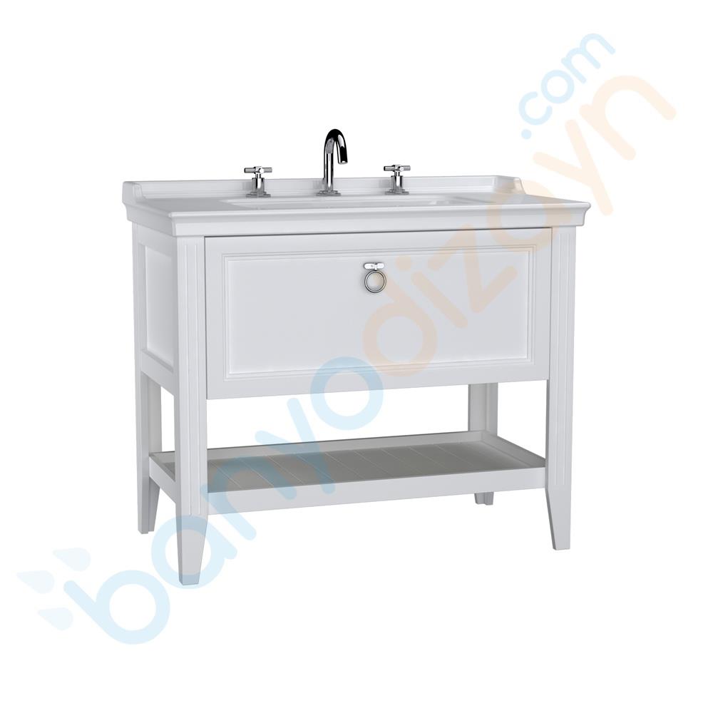 Vitra Valarte Tek Çekmeceli Etajerli Lavabo Dolabı, 100 cm, Mat Beyaz (Lavabo Dahil-Krom Kulplu) 62192 VitrA62192Lavabo Dolabı