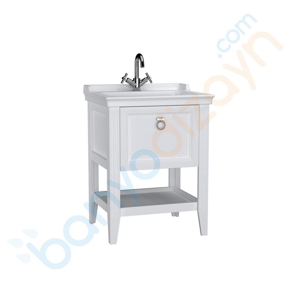 Vitra Valarte Tek Çekmeceli Etajerli Lavabo Dolabı, 65 cm, Mat Beyaz (Lavabo Dahil-Krom Kulplu), 62177 VitrA62177Lavabo Dolabı