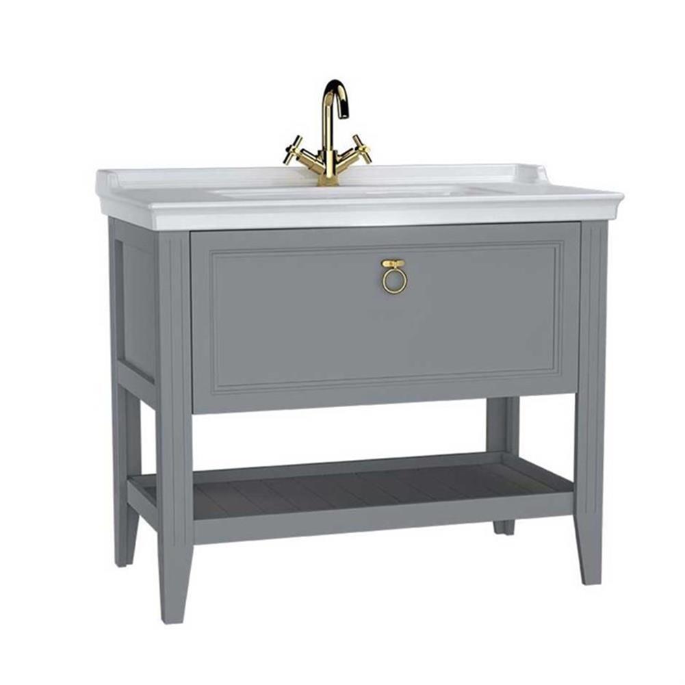 Vitra Valarte Tek Çekmeceli Tezgah Üstü Lavabo Dolabı, 100 cm, Mat Gri (Lavabo Dahil-Krom Kulplu) 62199VitrA62199Lavabo Dolabı