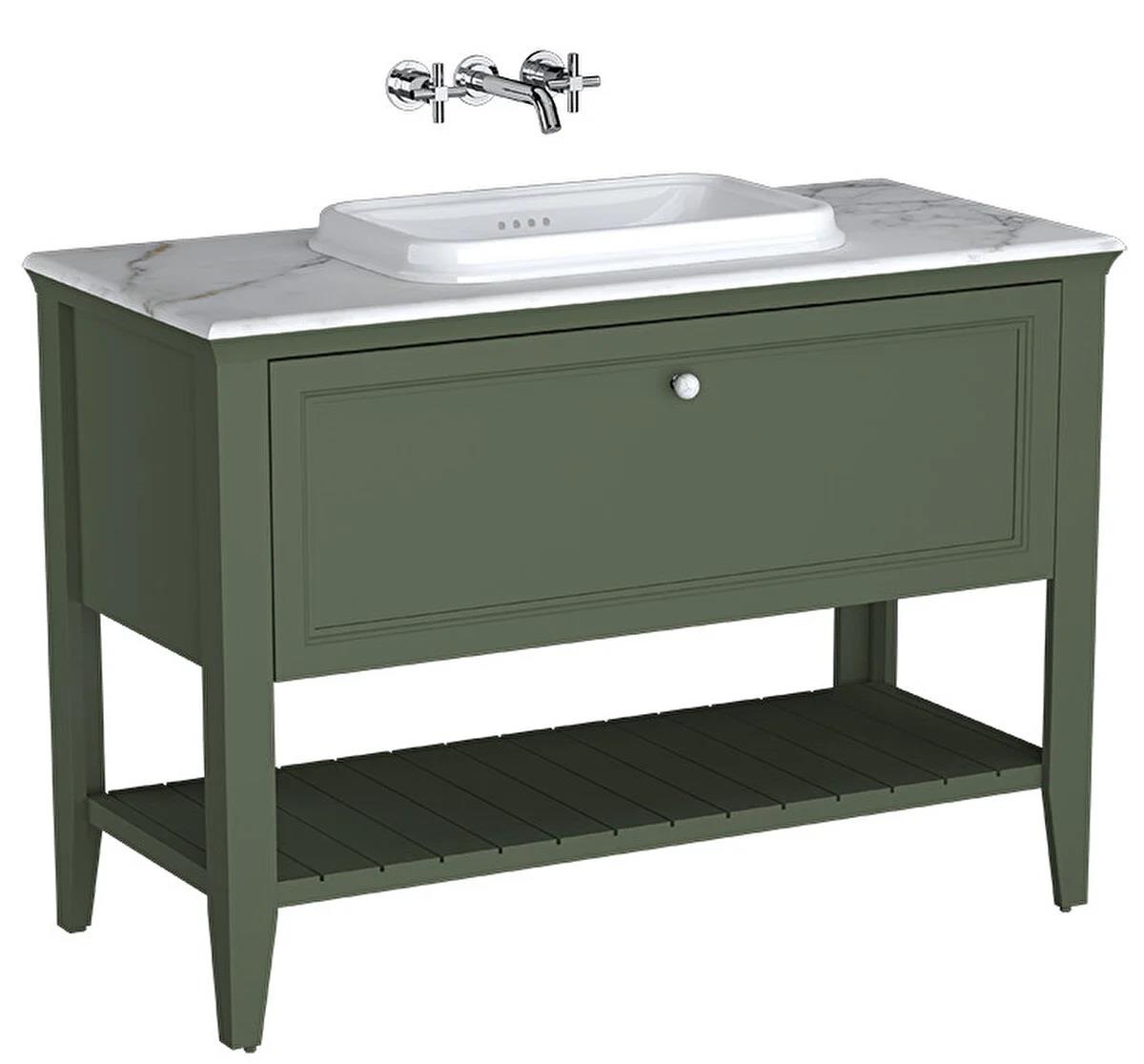 Vitra Valarte Tezgah Üstü Lavabo Dolabı Neo Tek Çekmeceli, 120 Cm, Retro Yeşil (Mermer Tezgah Ve Lavabo Dahil) 65822VitrA65822Lavabo Dolabı