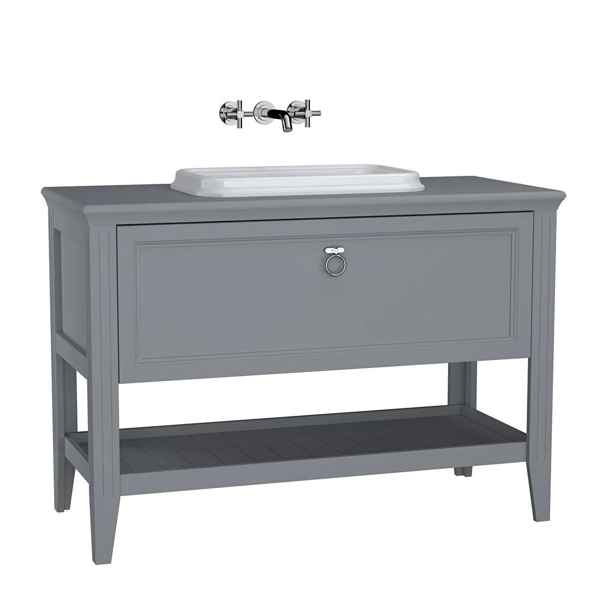 Vitra Valarte Tezgah Üstü Lavabo Dolabı Tek Çekmeceli, 120 Cm, Mat Gri (Lavabo Dahil-Krom Kulplu) 62202VitrA62202Lavabo Dolabı