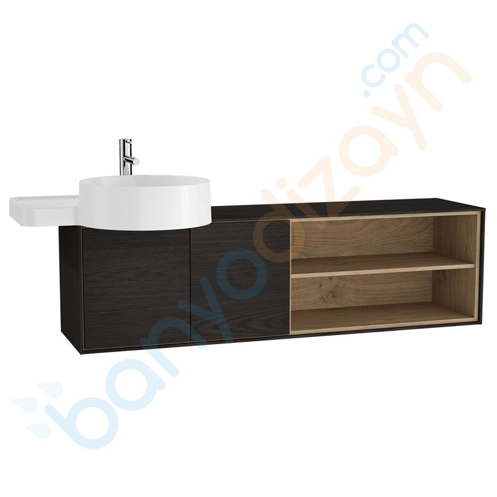 Vitra Voyage Kapaklı ve Raflı Lavabo Dolabı 130 cm Sol, Dış Renk Alevli Gri-İç Renk Doğal Meşe (Lavabo Dahil Değildir), 62422 VitrA62422Lavabo Dolabı
