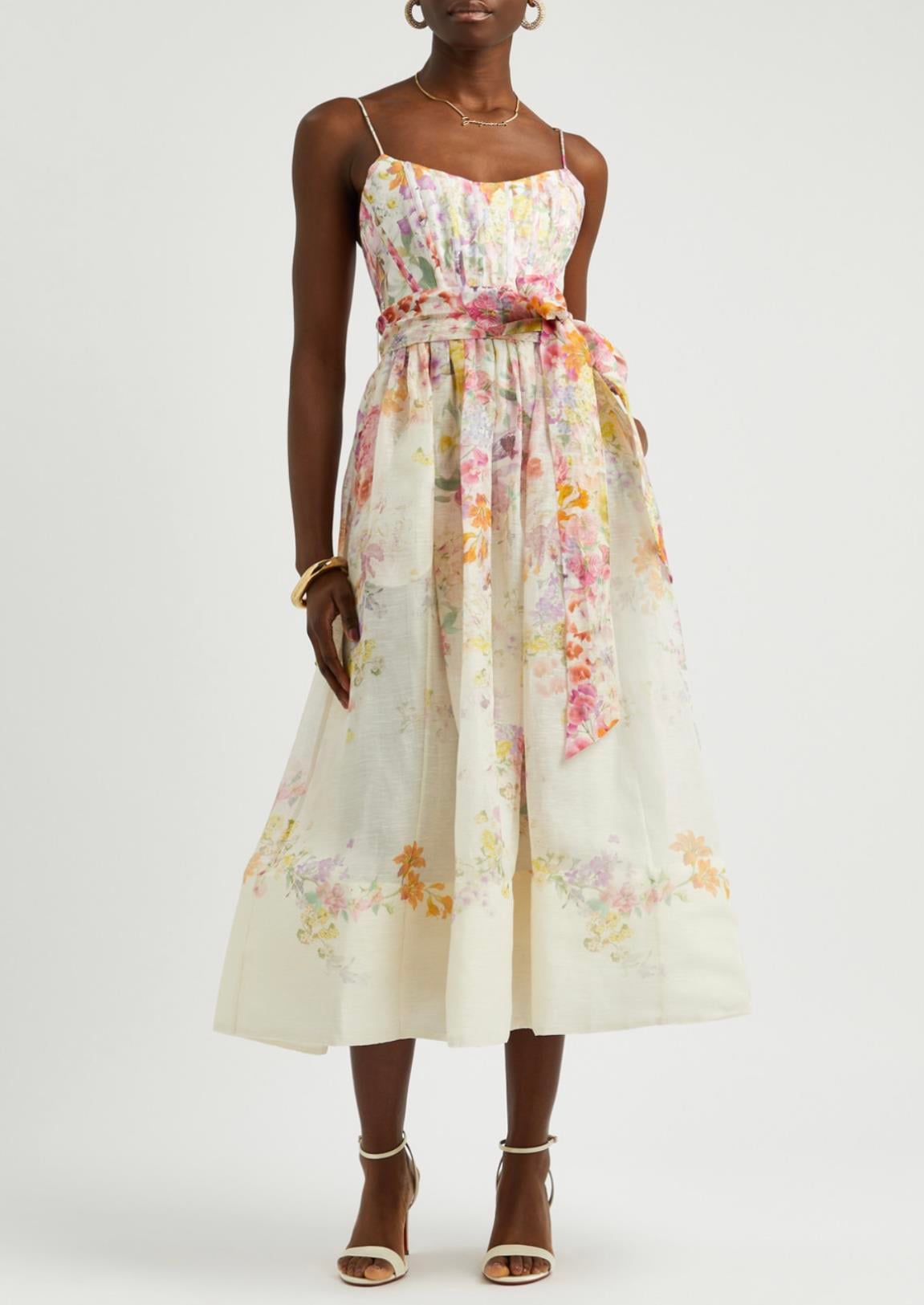 Çiçek Desenli Askılı Midi Elbise