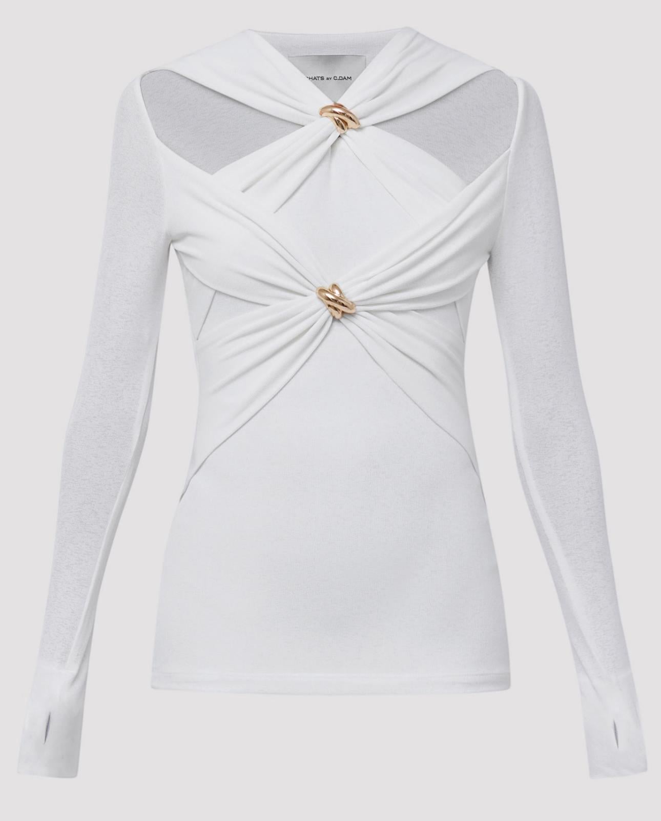 Göğsü Pencereli Beyaz Bluz