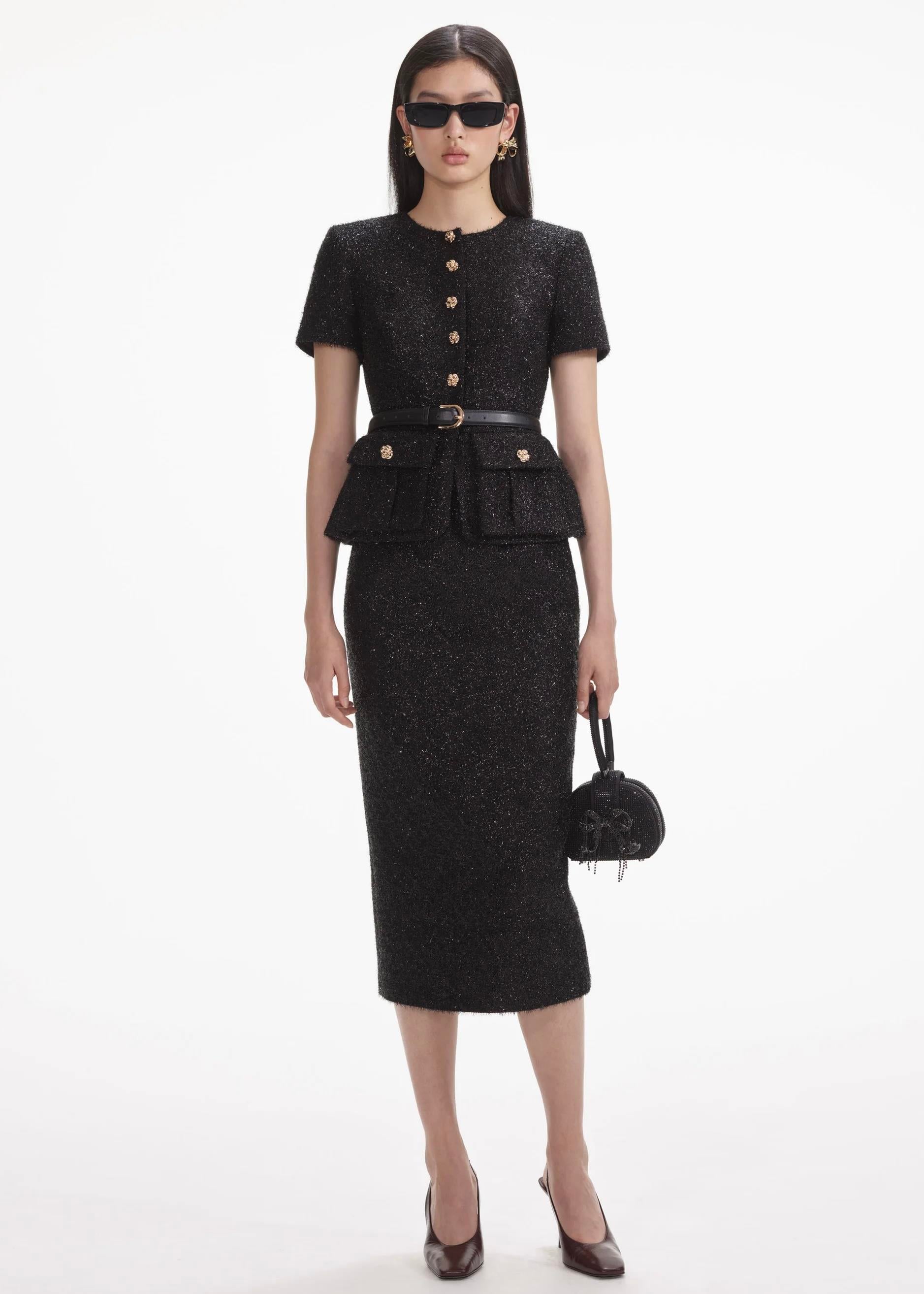 Gold Düğmeli Kemerli Siyah Takım