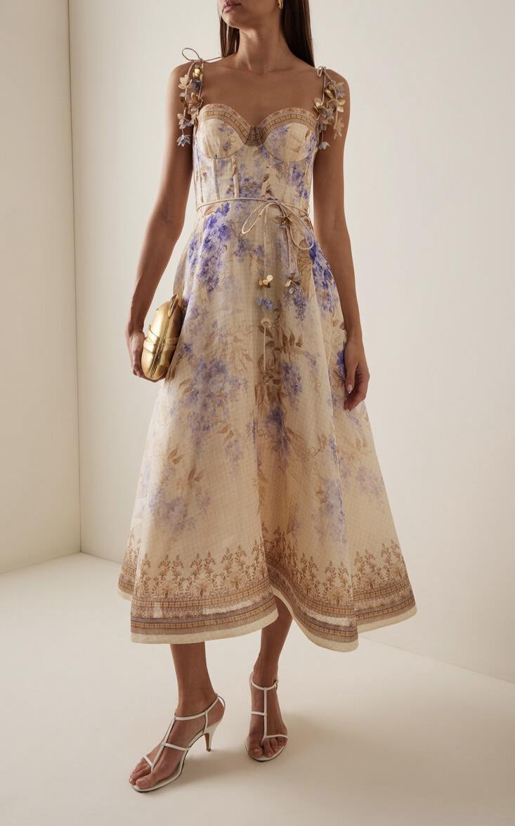 İp Askılı Desenli Midi Elbise