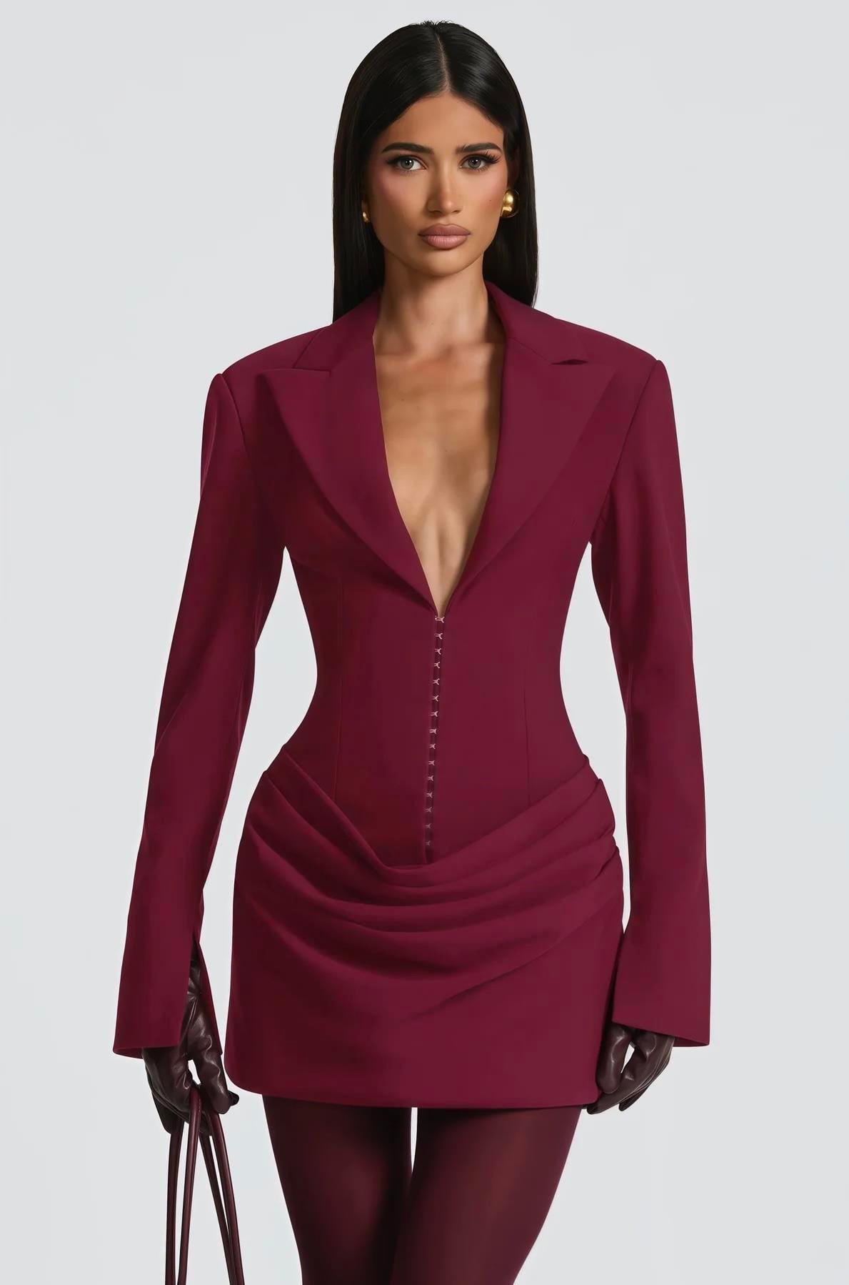 Korse Detaylı Bordo Mini Elbise