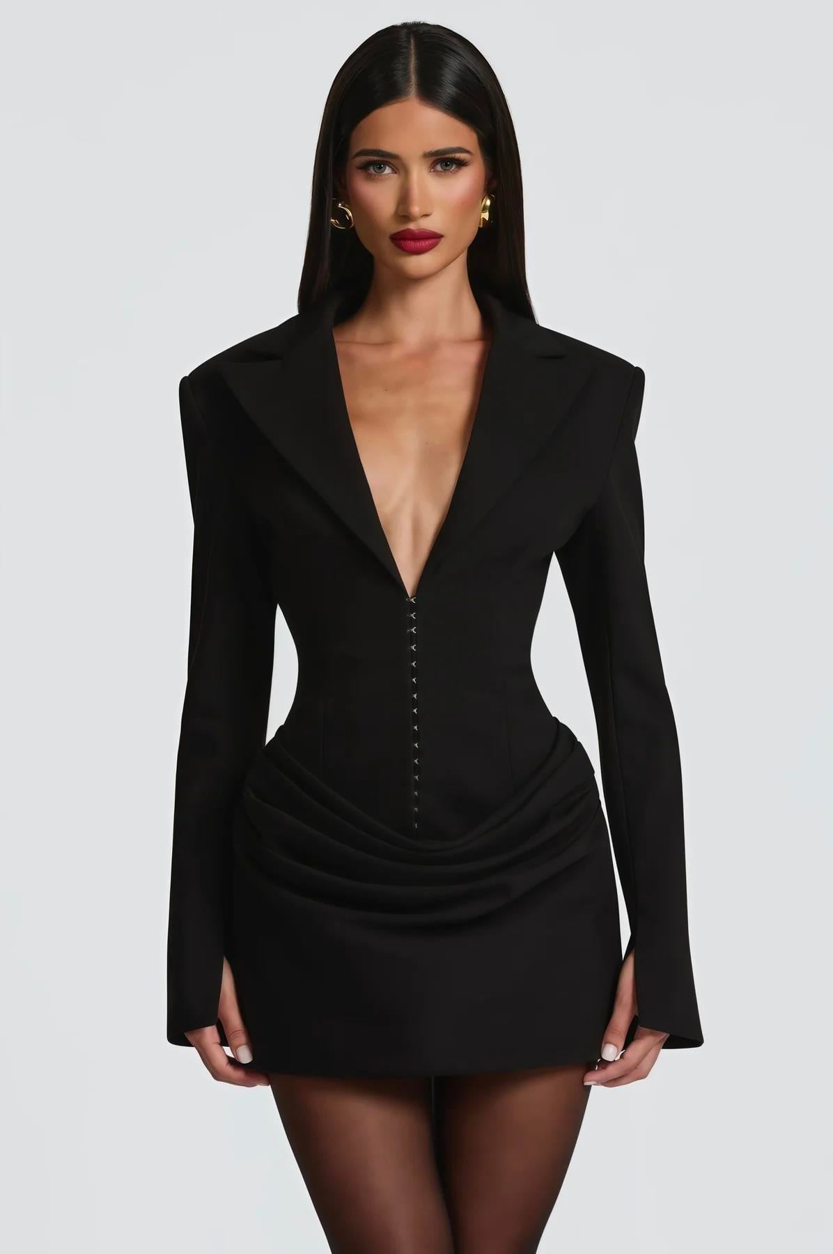 Korse Detaylı Siyah Mini Elbise