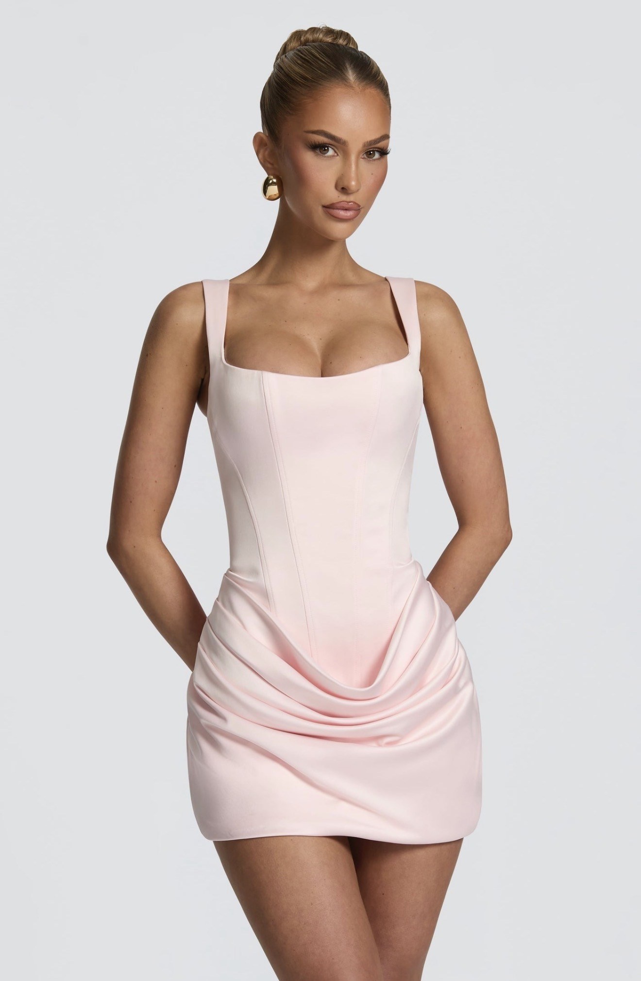 Korse Formlu Toz Pembe Mini Elbise