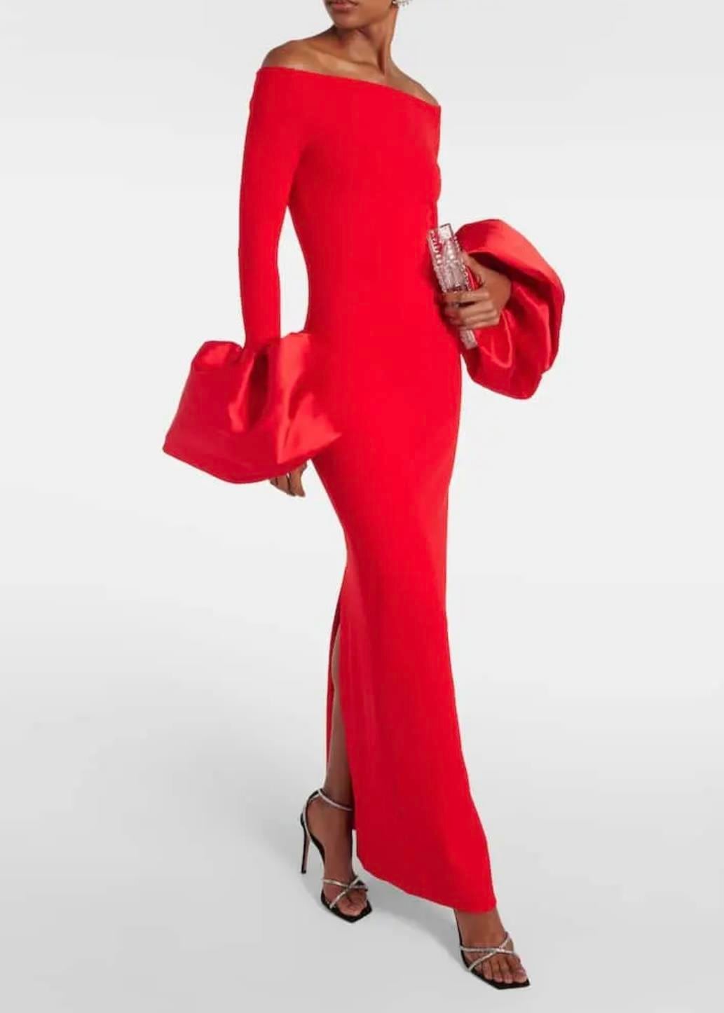 Madonna Yaka Kırmızı Maksi Elbise