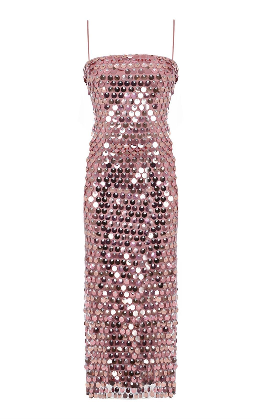 Pullu Pembe Midi Elbise