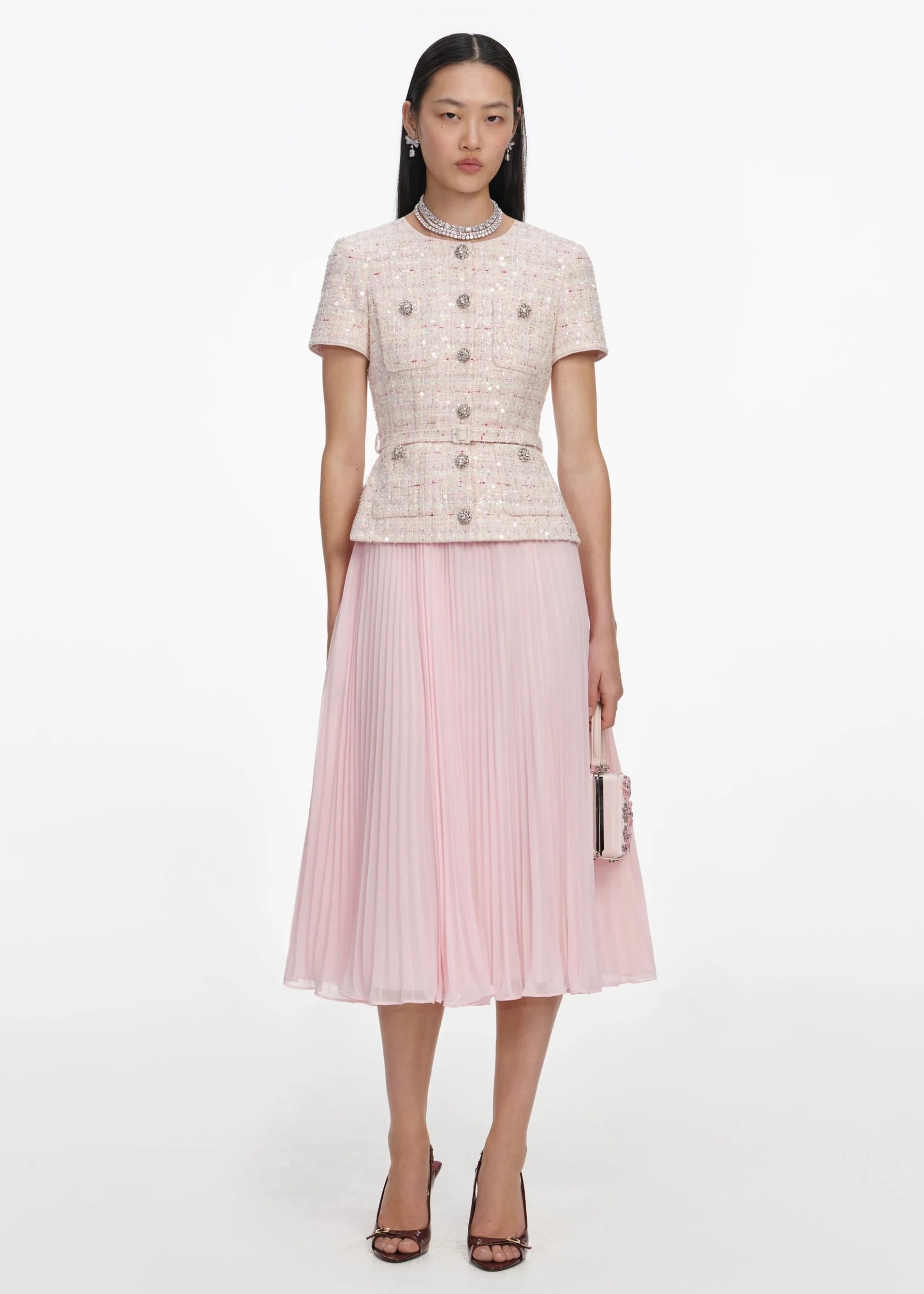 Tüvit Ceketli Pembe Midi Elbise