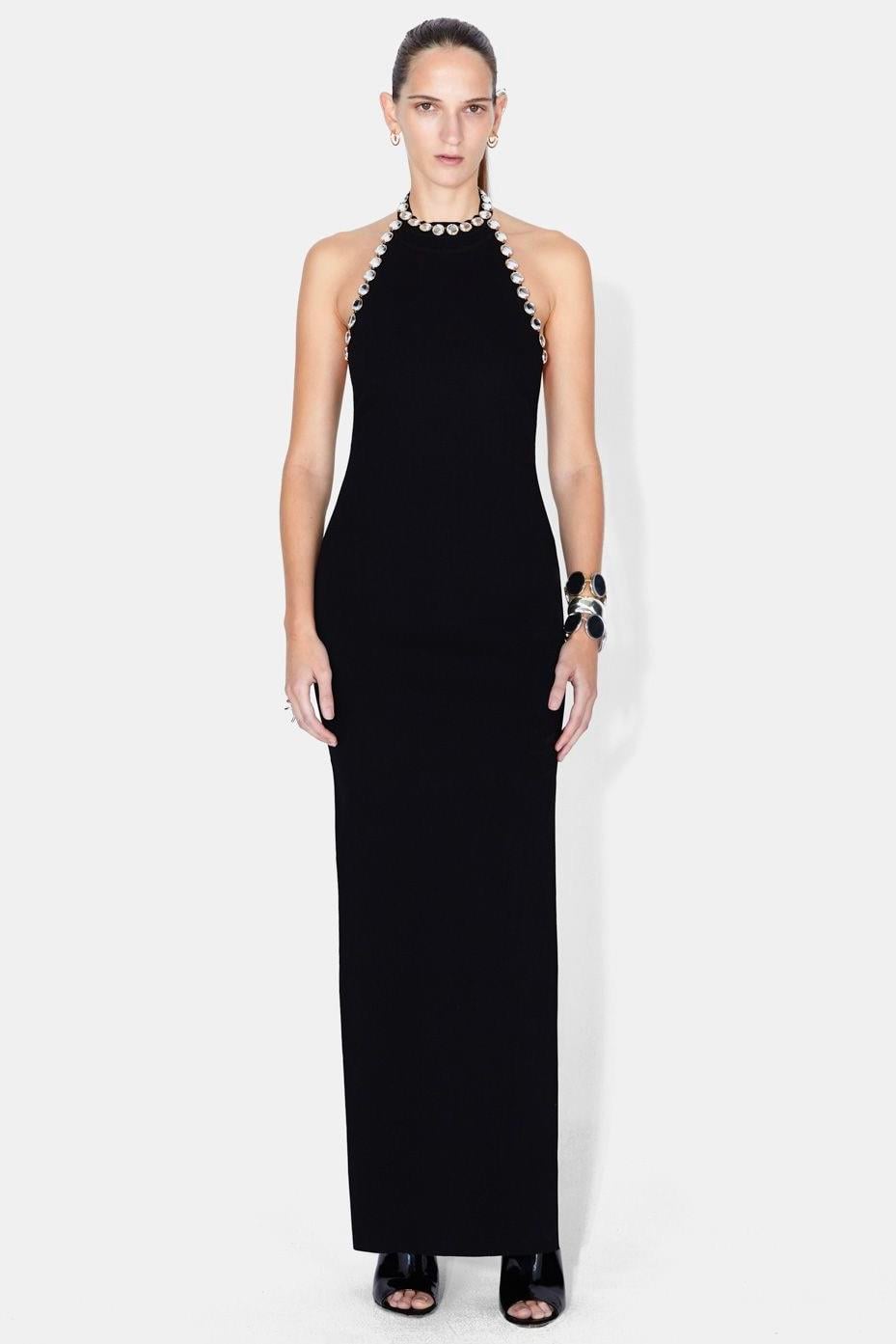 Ayna Detaylı Yırtmaçlı Siyah Elbise