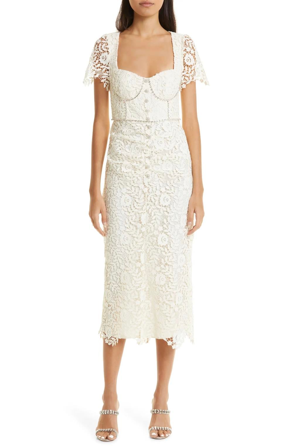 Beyaz Dantel Midi Elbise