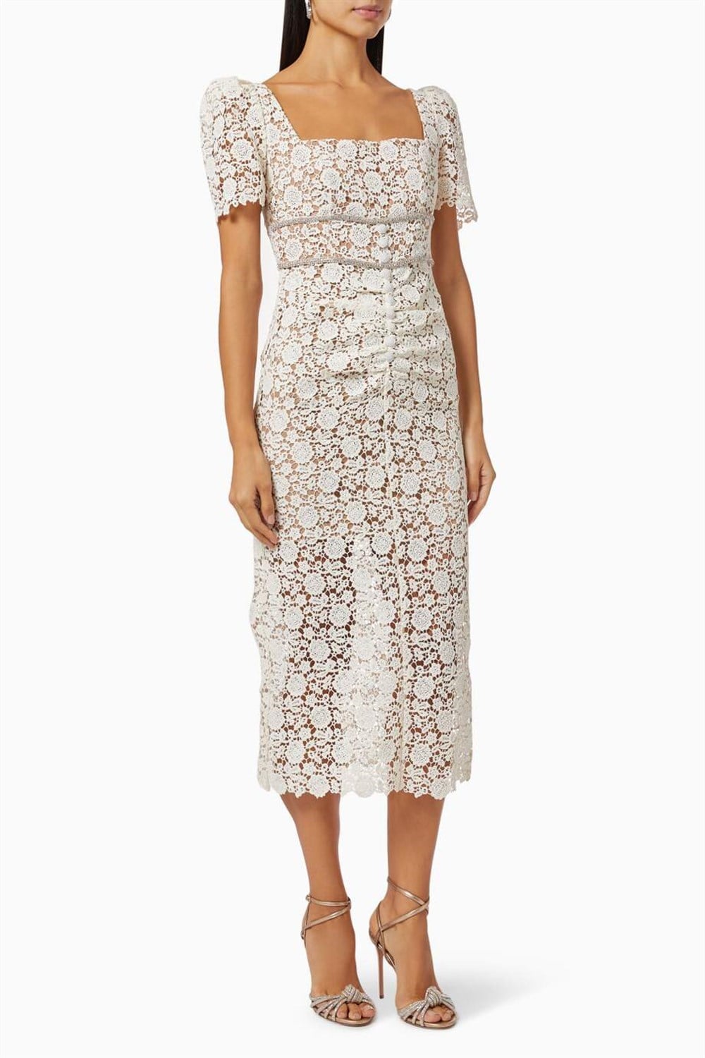 Beyaz Dantel Midi Elbise