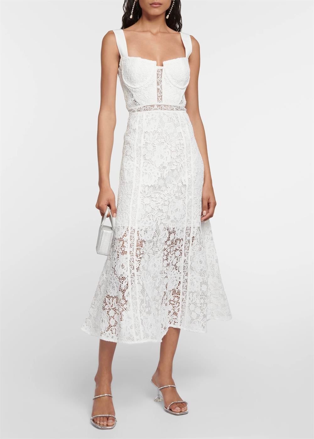 Beyaz Dantel Midi Elbise