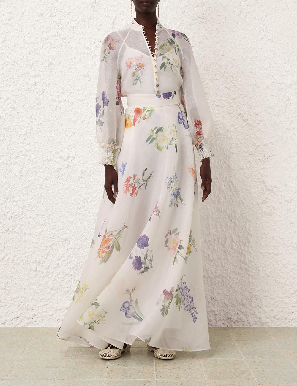 Çiçek Desenli Gömlek ve Maksi Boy Etek Takım