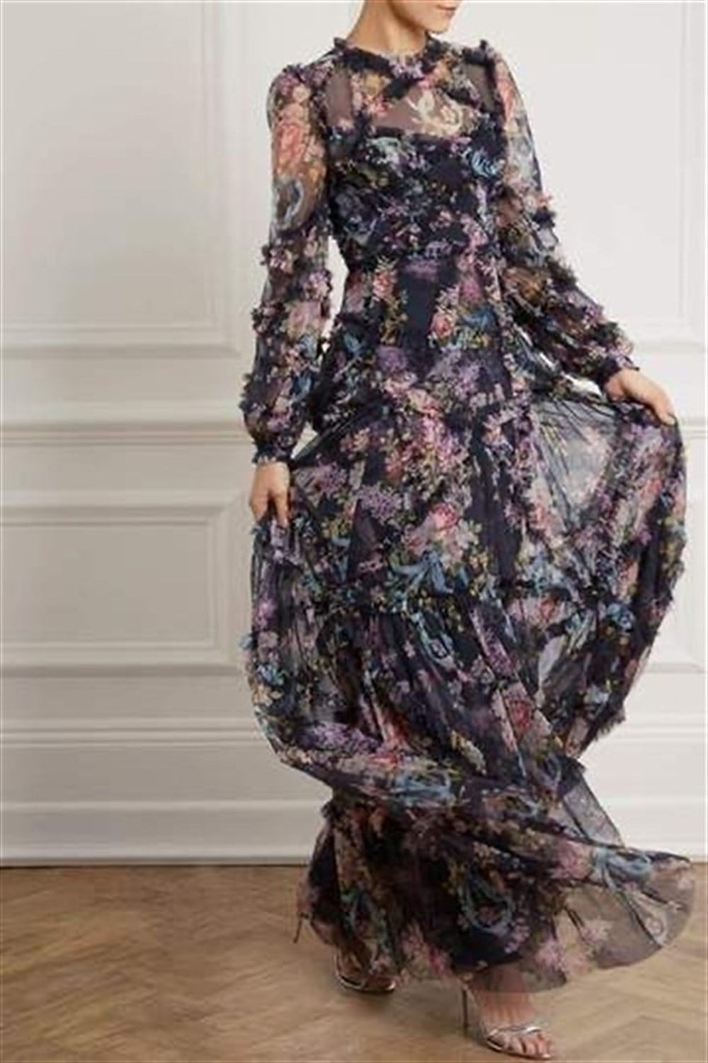 Çiçek Desenli Maxi Elbise