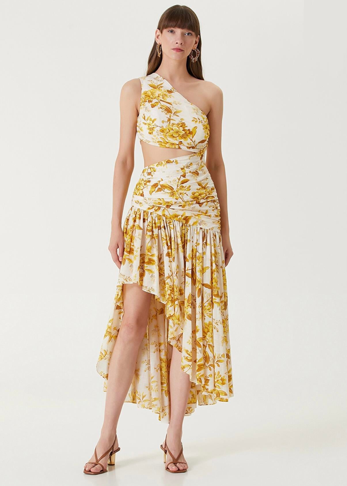 Çiçek Desenli Midi Elbise