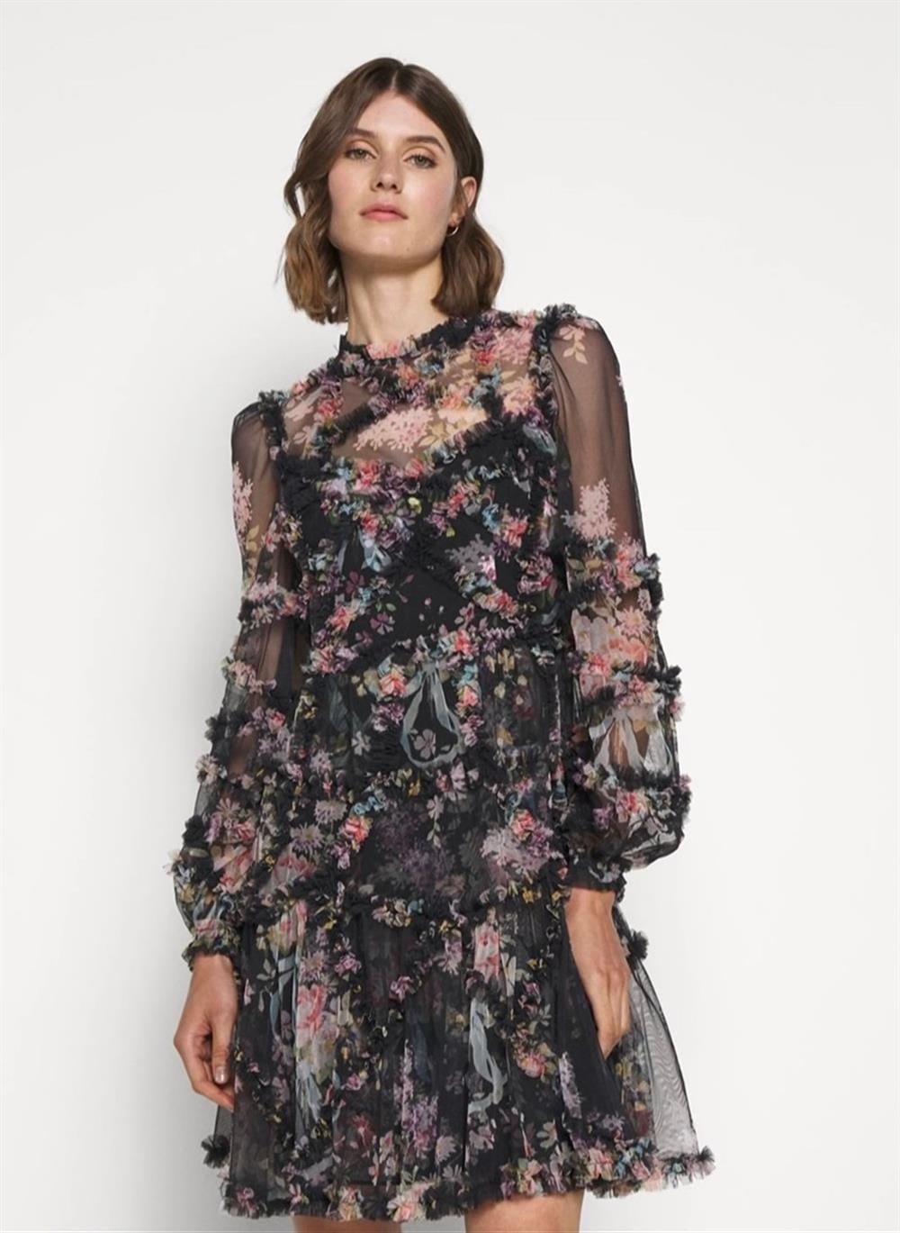 Çiçek Desenli Mini Elbise