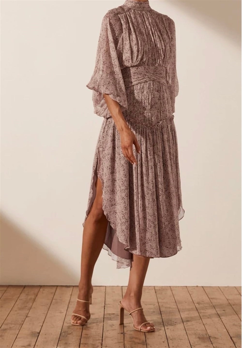 Çiçek Desenli Şifon Midi Elbise