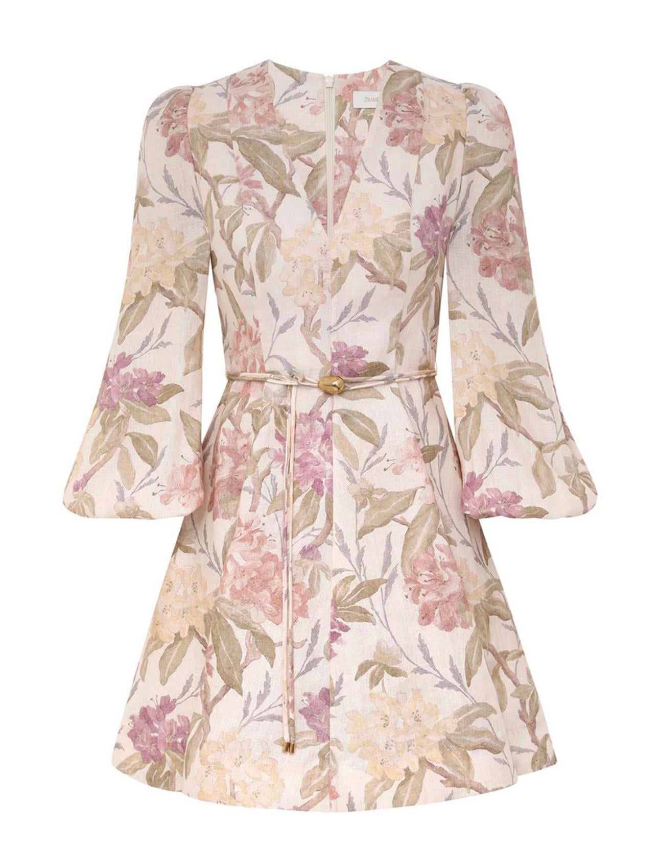 Çiçek Desenli V Yaka Mini Elbise