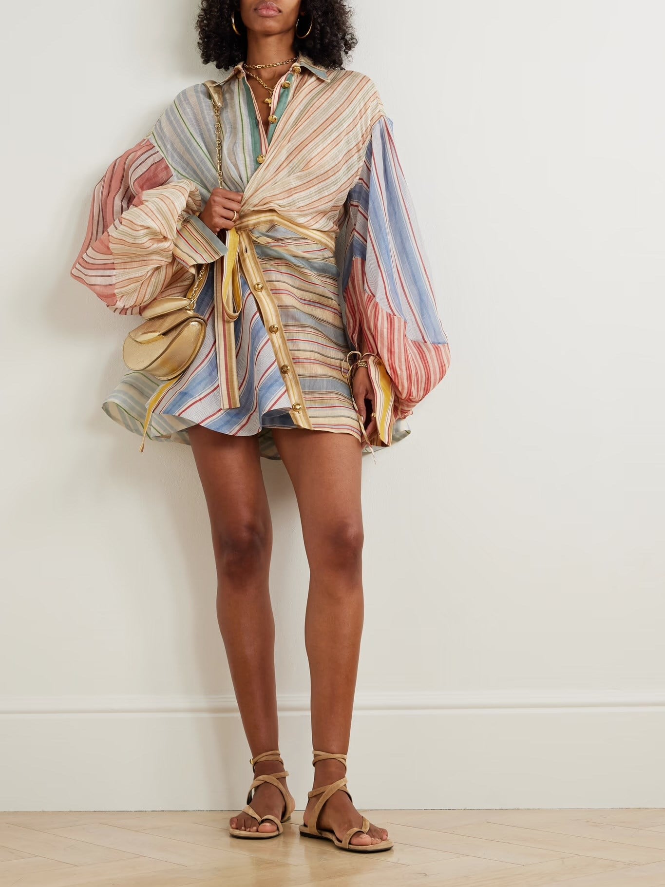 Çizgili Uzun Kollu Mini Elbise