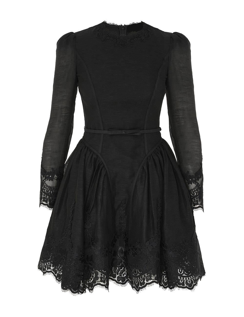 Dantel Detaylı Siyah Mini Elbise