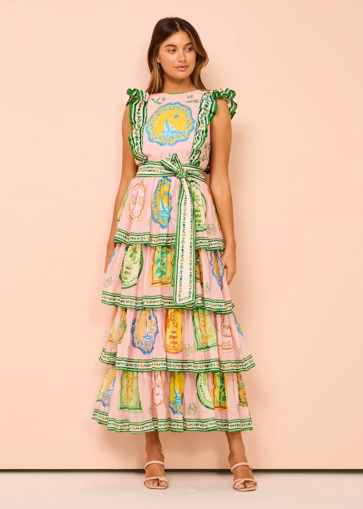 Desenli Kolsuz Midi Elbise