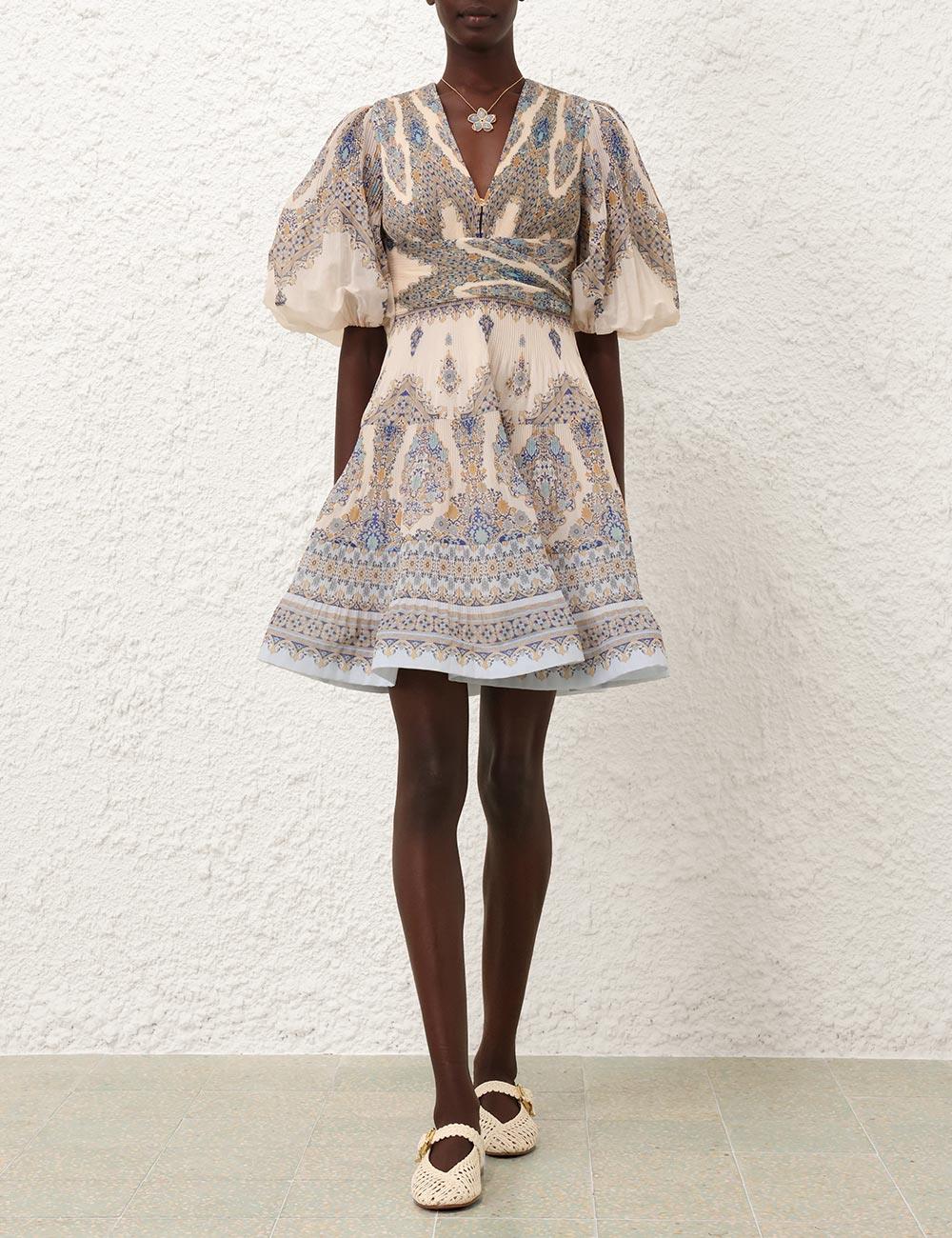 Desenli V Yaka Mini Elbise