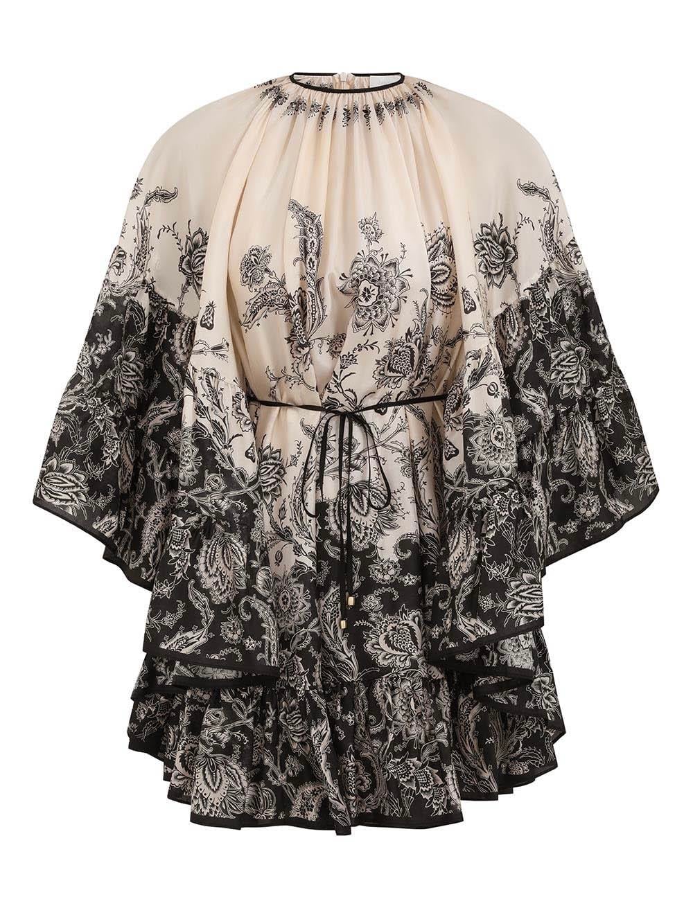 Desenli Yarasa Kol Mini Elbise