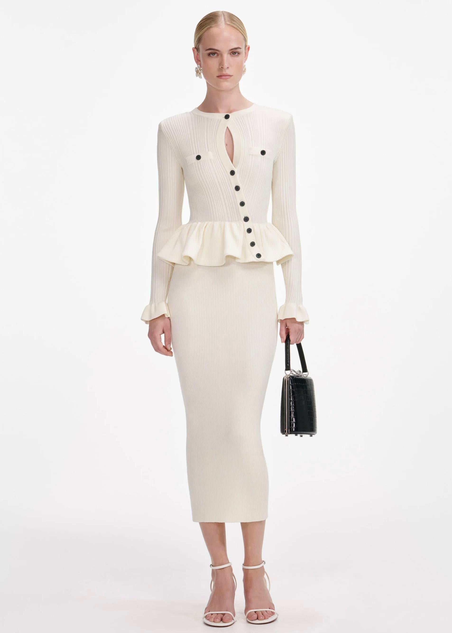 Düğme Detaylı Midi Triko Elbise