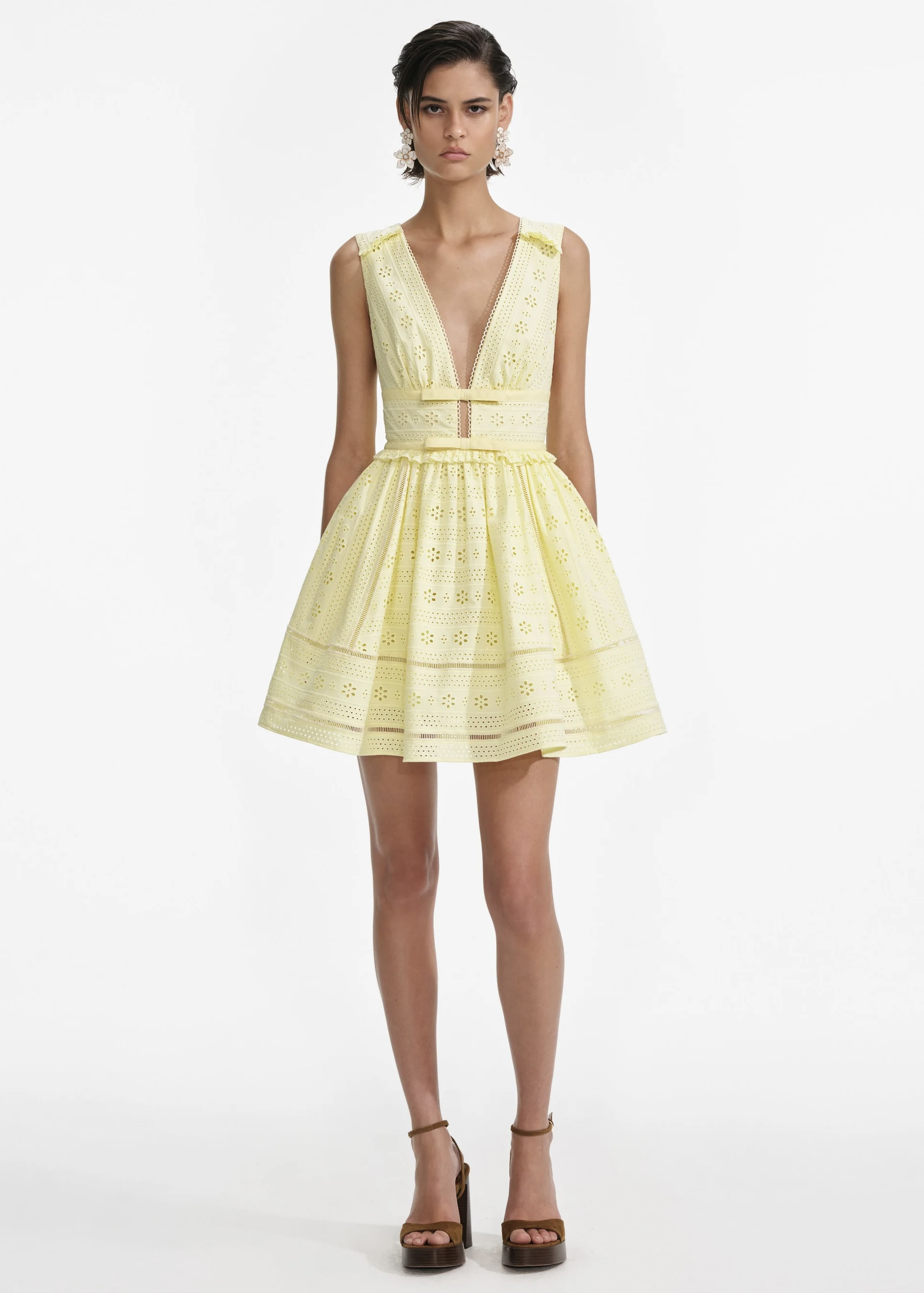 Fiyonk Detaylı Sarı Mini Elbise