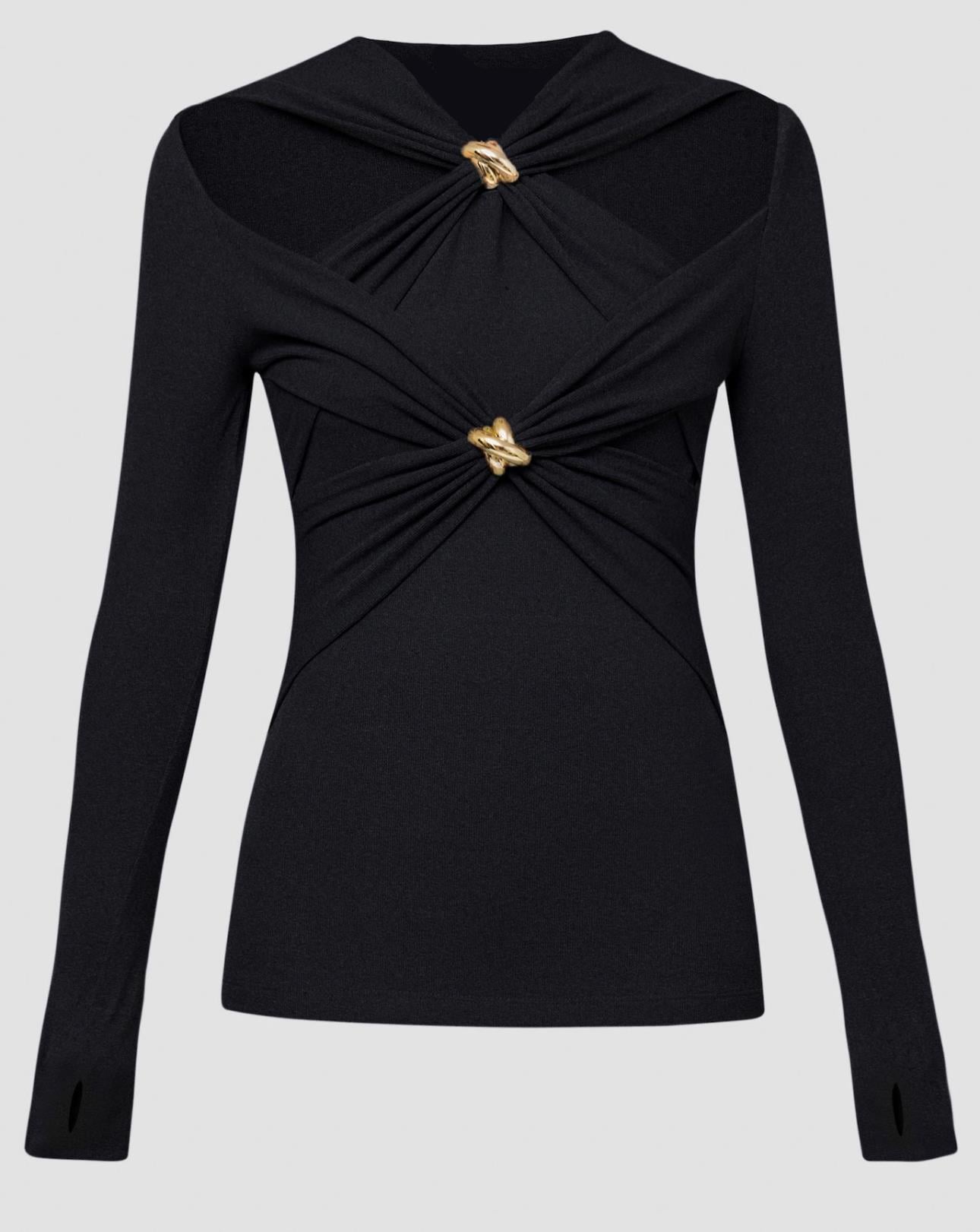 Göğsü Pencereli Siyah Bluz