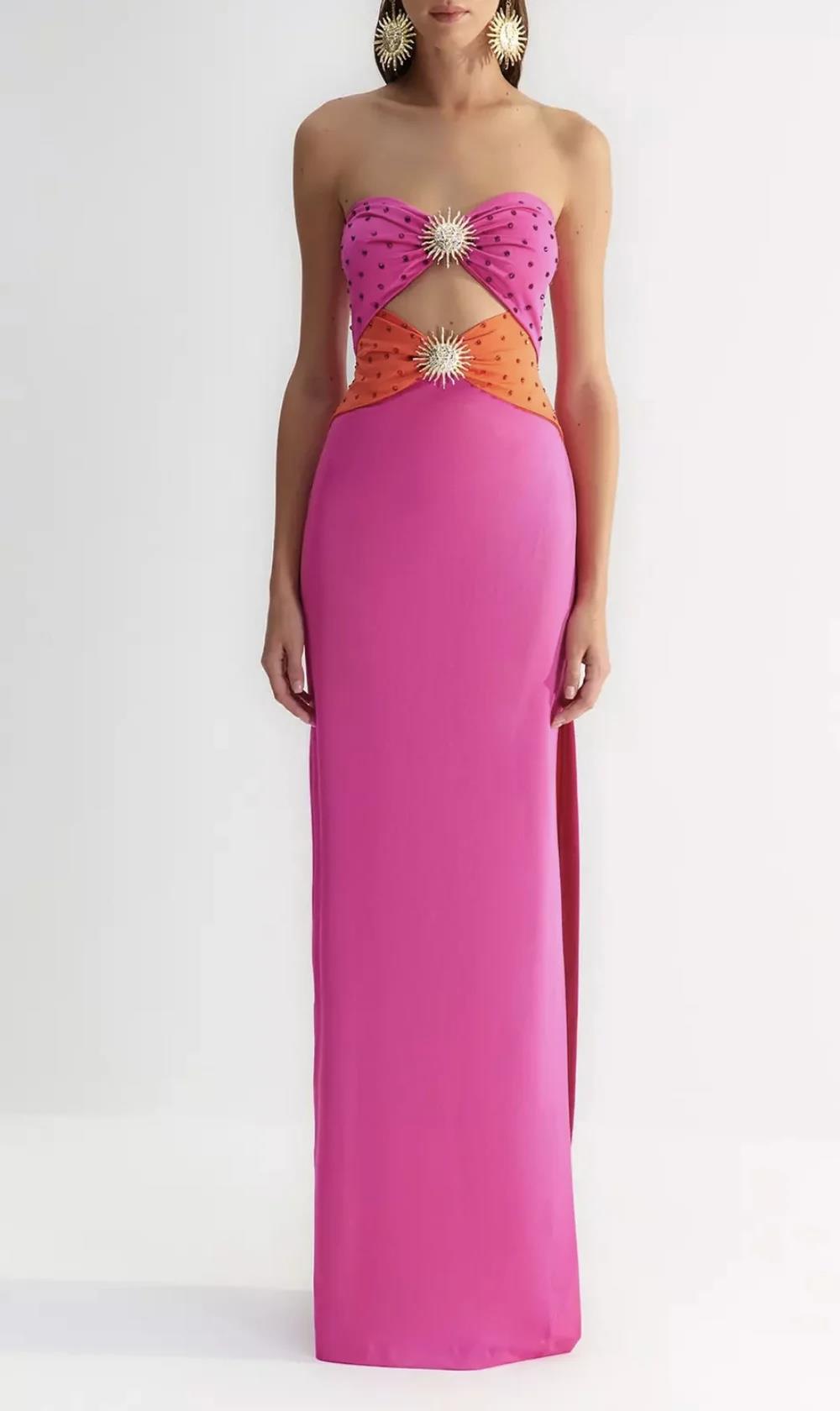 Gold Detaylı Straplez Jarse Maksi Elbise