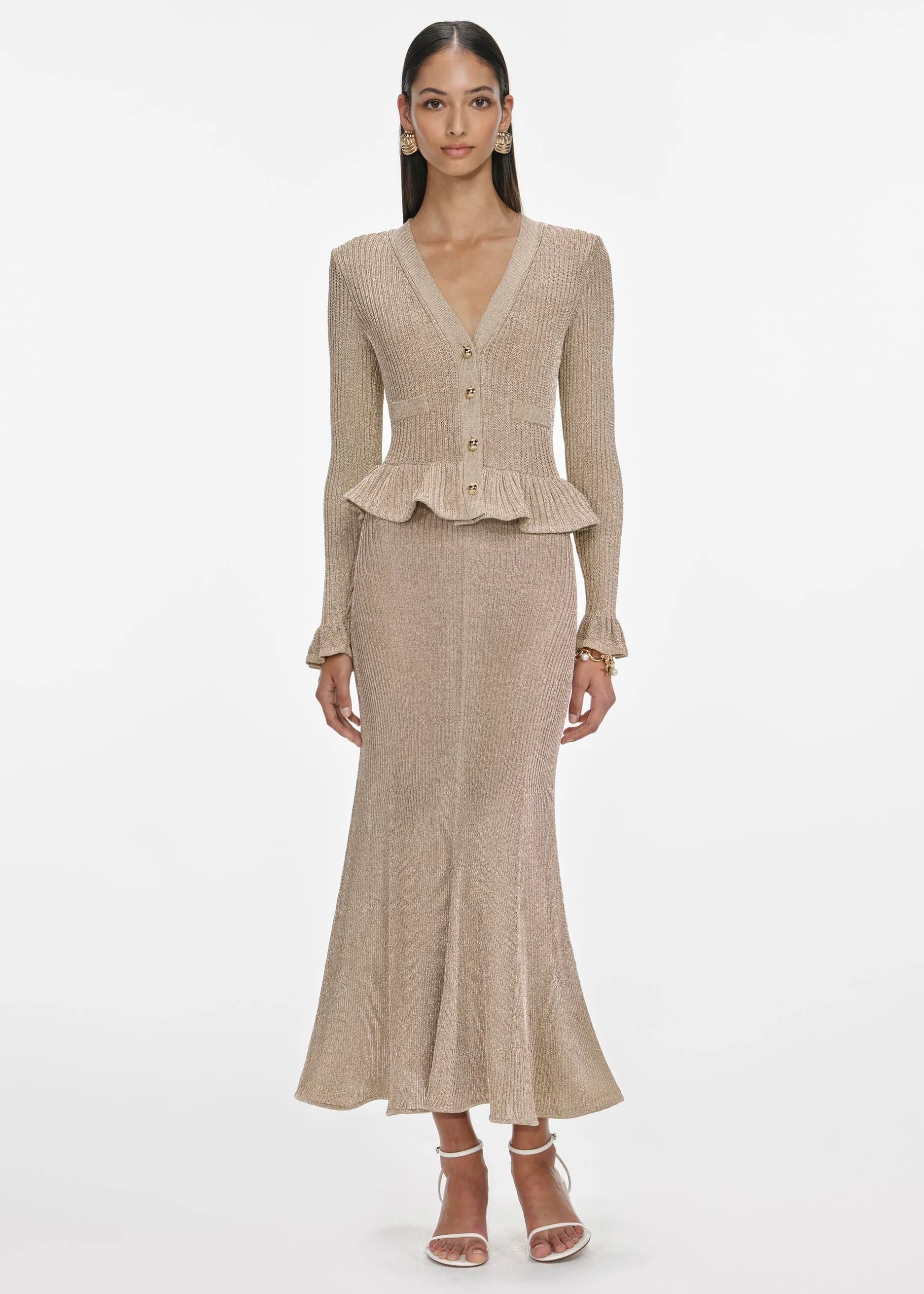 Gold Düğmeli Peplum Detaylı Midi Elbise