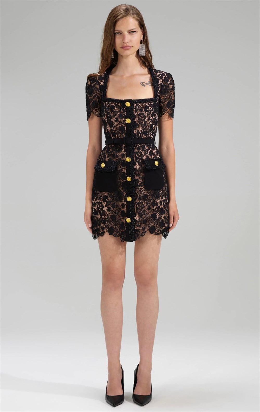 Gold Düğmeli Siyah Mini Elbise