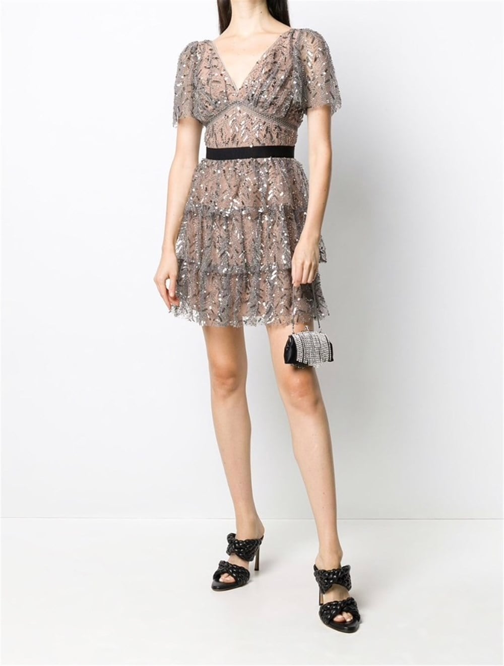 Gri Payetli Mini Boy Elbise
