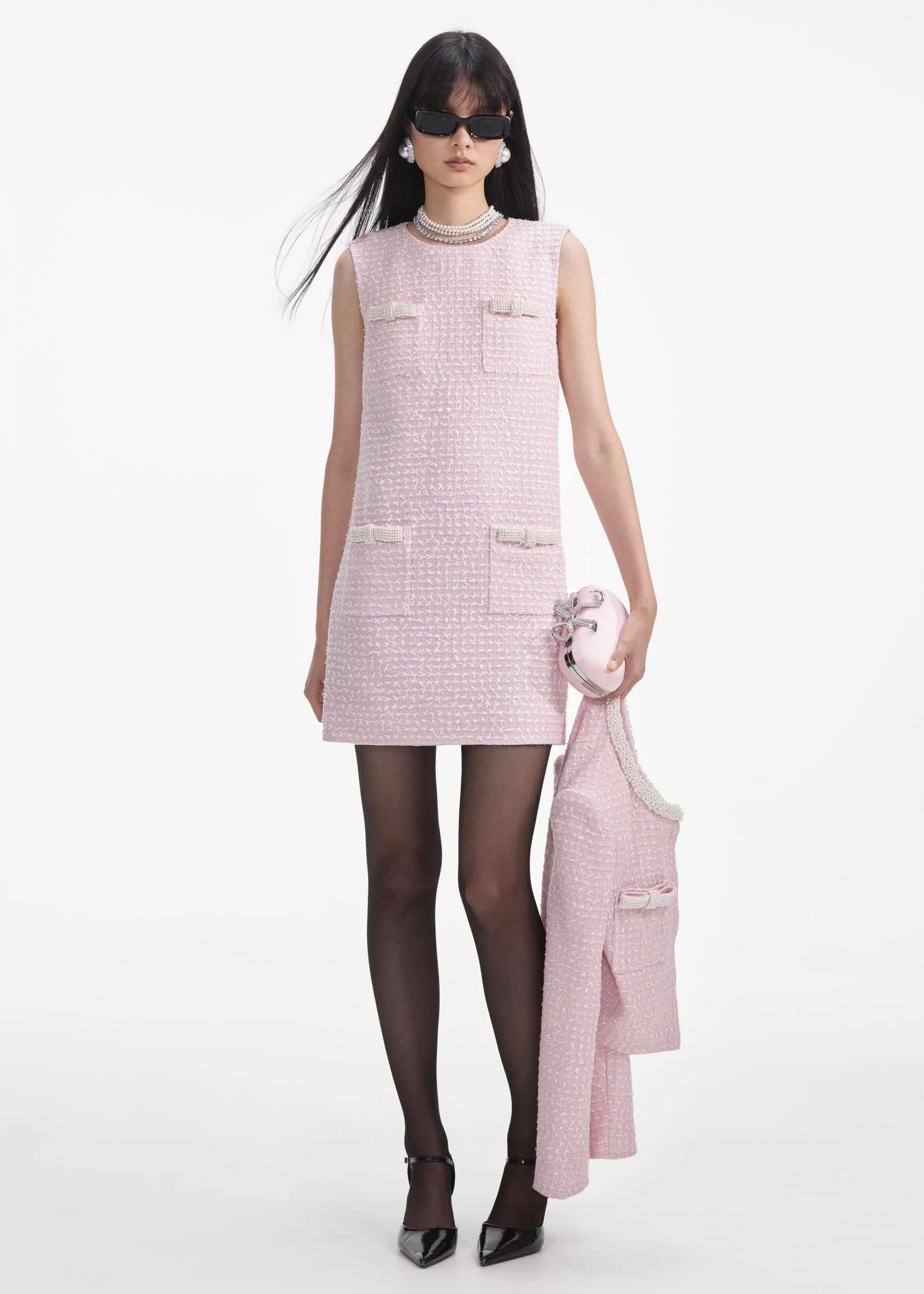 İnci Detaylı Kolsuz Pembe Mini Elbise