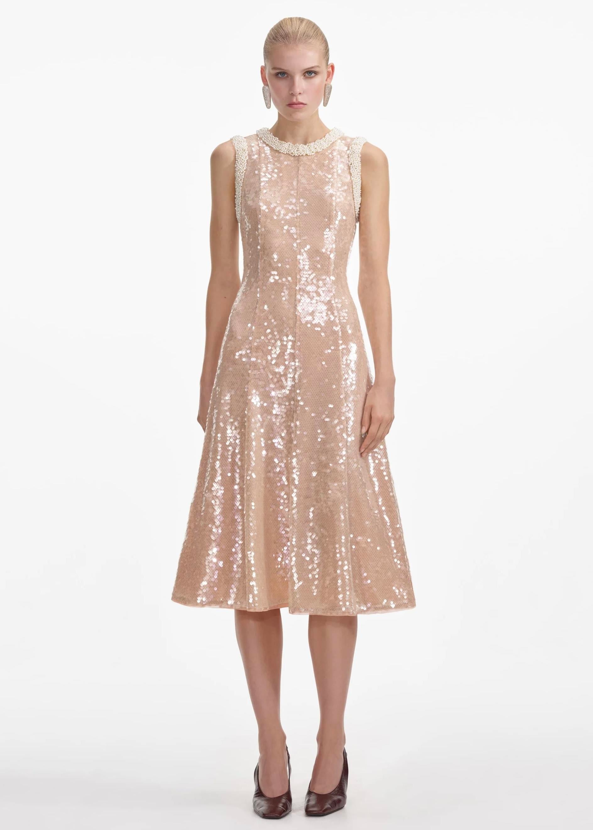 İnci Detaylı Payetli Midi Elbise