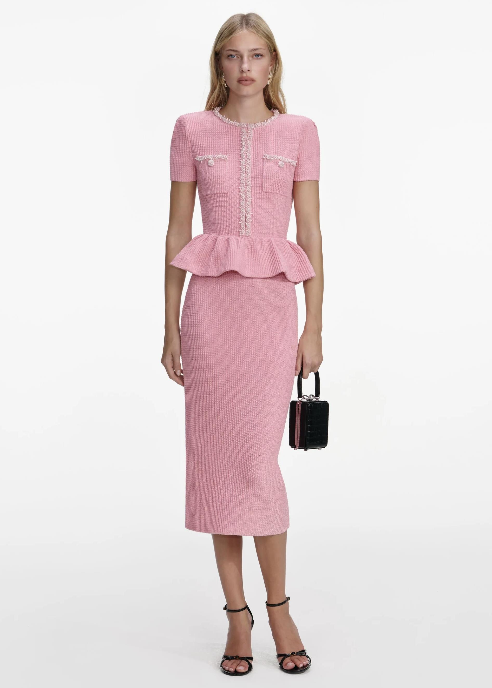 İnci Detaylı Pembe Midi Elbise