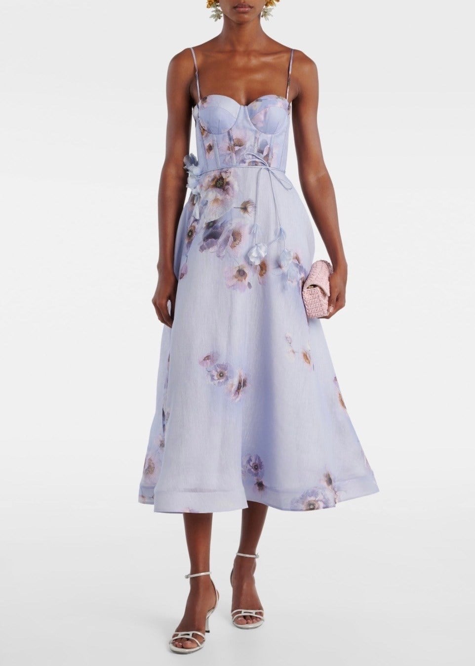 İp Askılı Desenli Midi Elbise