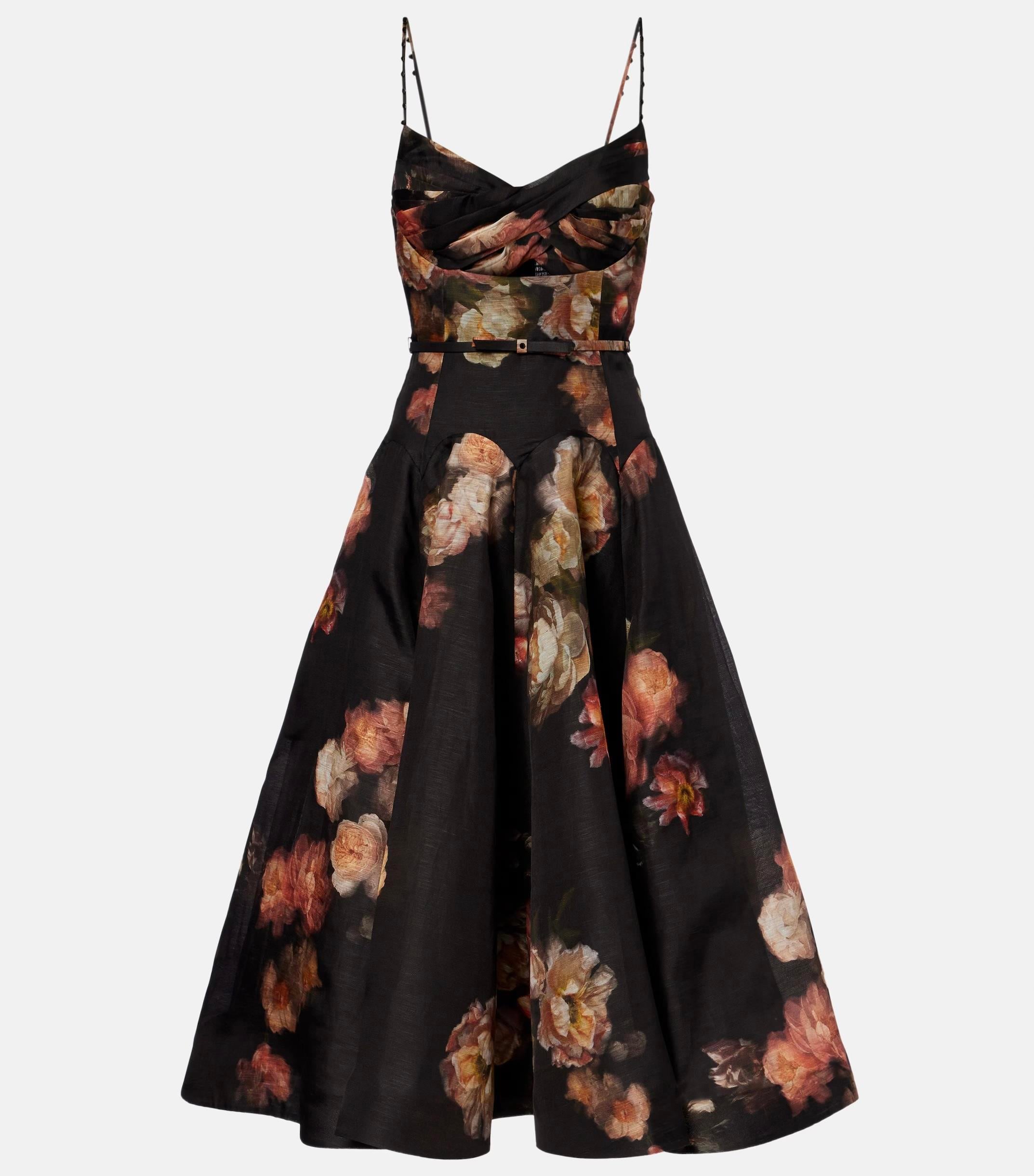 İp Askılı Desenli Midi Elbise