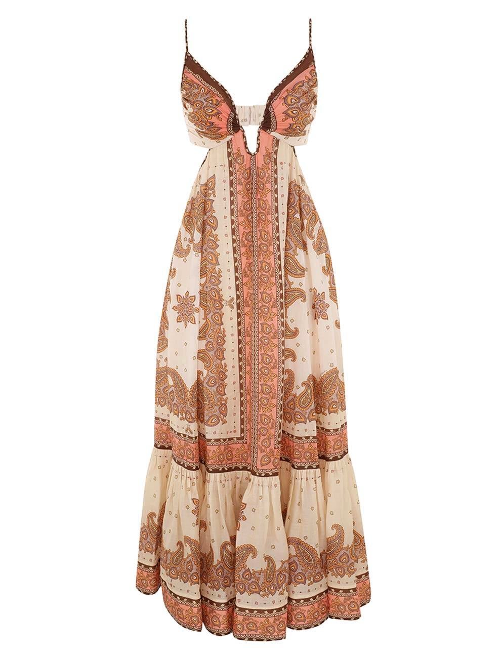 İp Askılı Desenli Midi Elbise