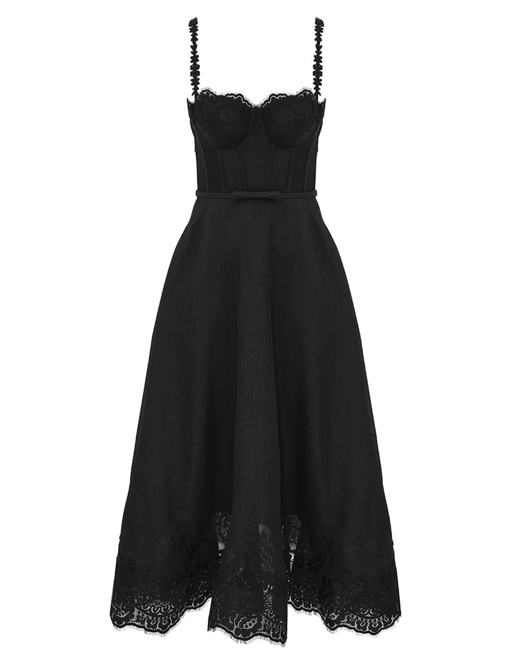 İp Askılı Kuplu Siyah Midi Elbise