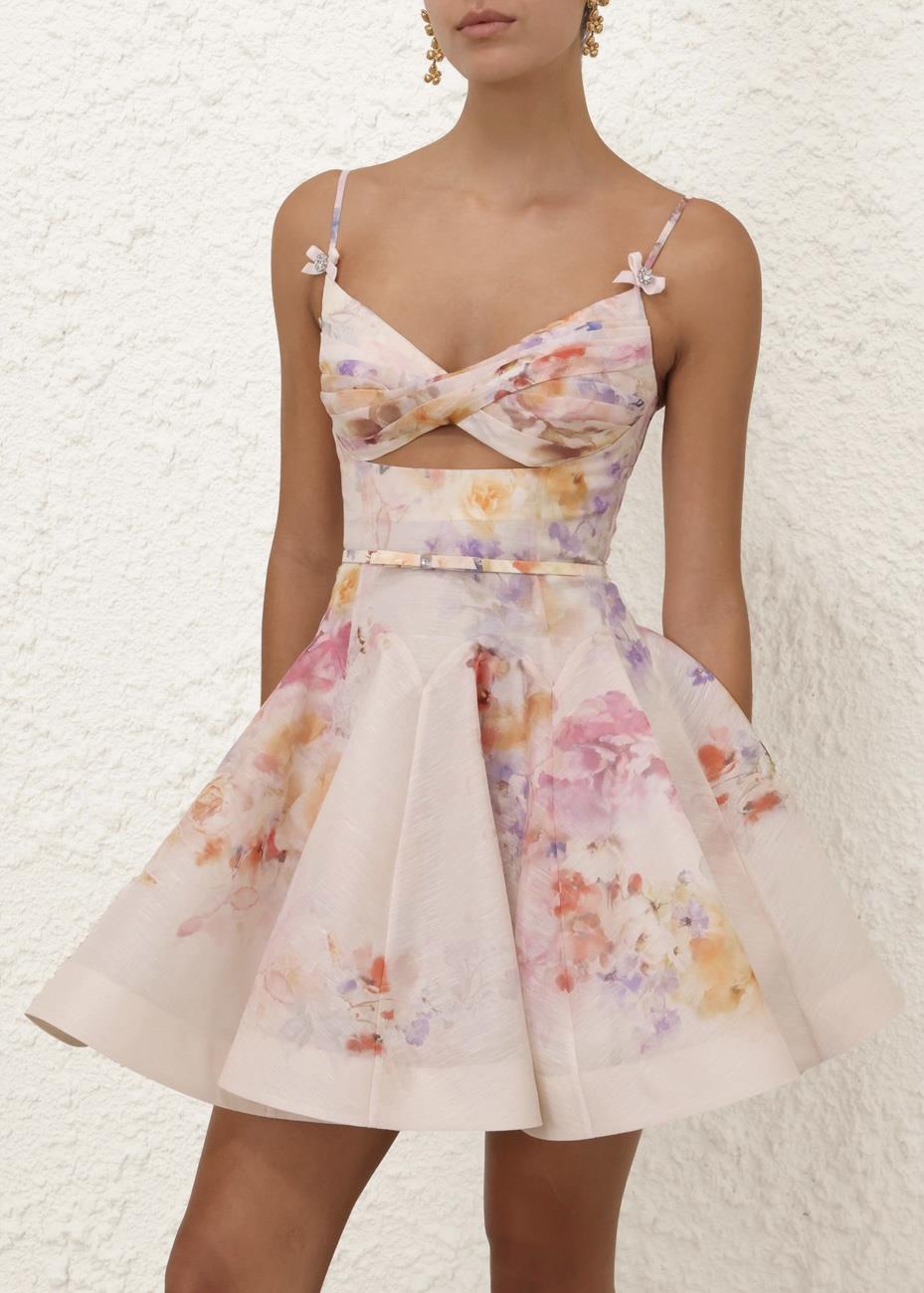 İp Askılı Pencereli Çiçek Desenli Mini Elbise