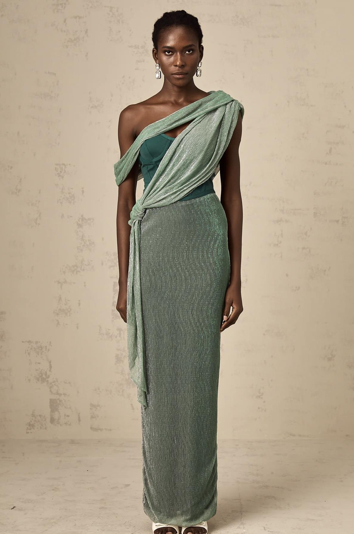 Işıltılı Yeşil Maksi Elbise